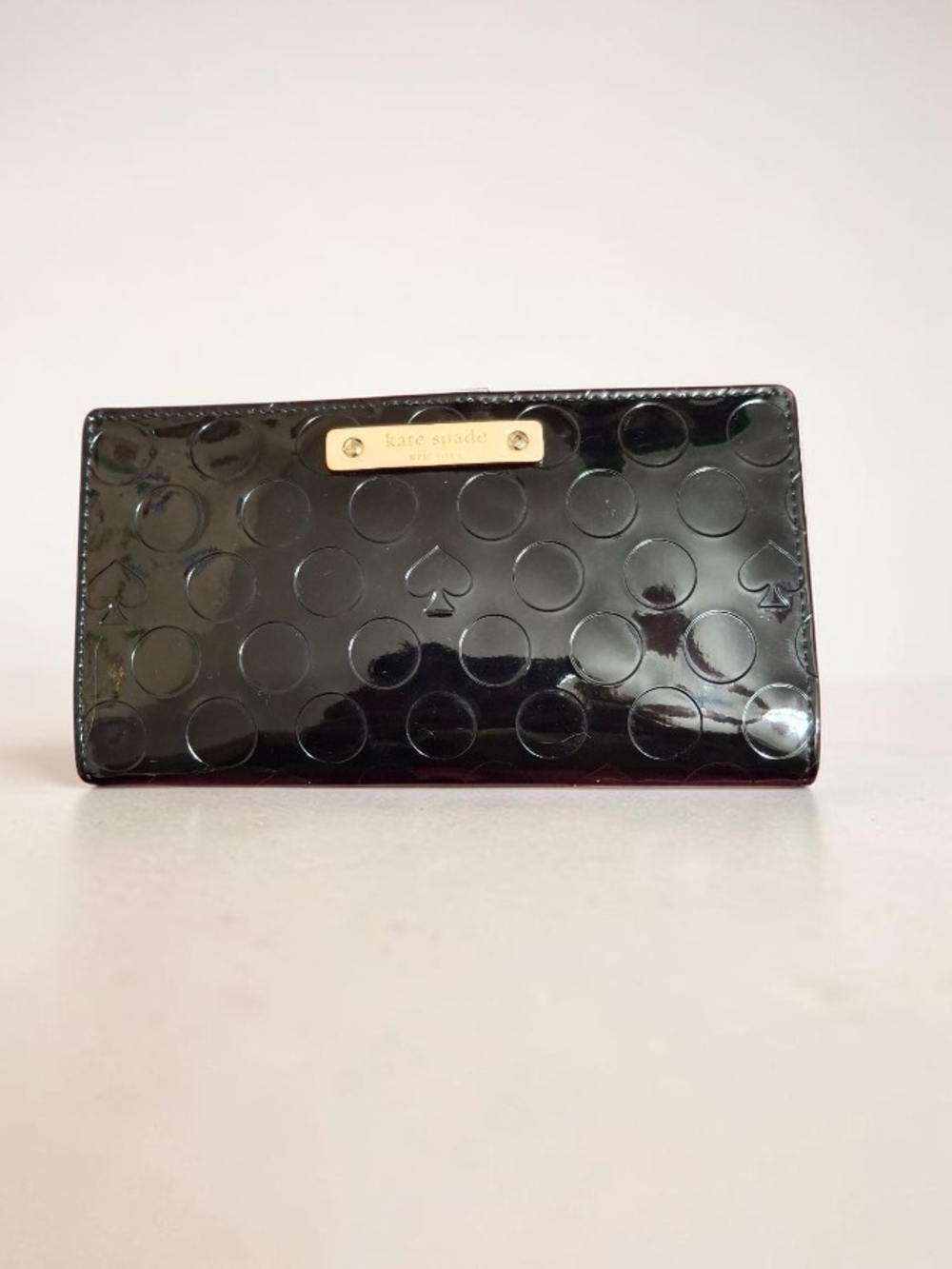 kate spade Black Patent Leather Dot Embossed Continental Slim Wallet